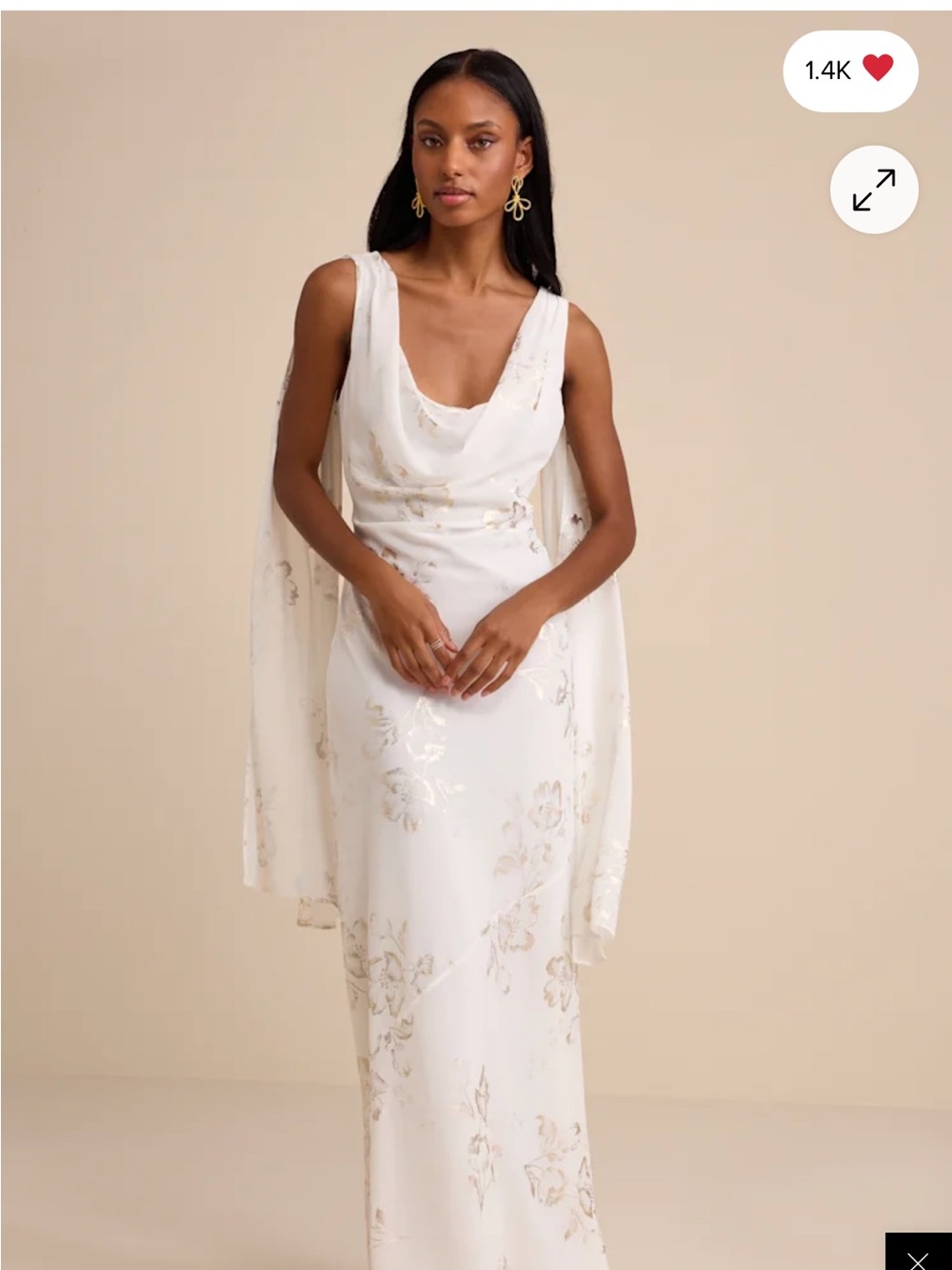 Lulus Sidonia White And Gold Floral Cowl Sash Maxi Dress - Size XS